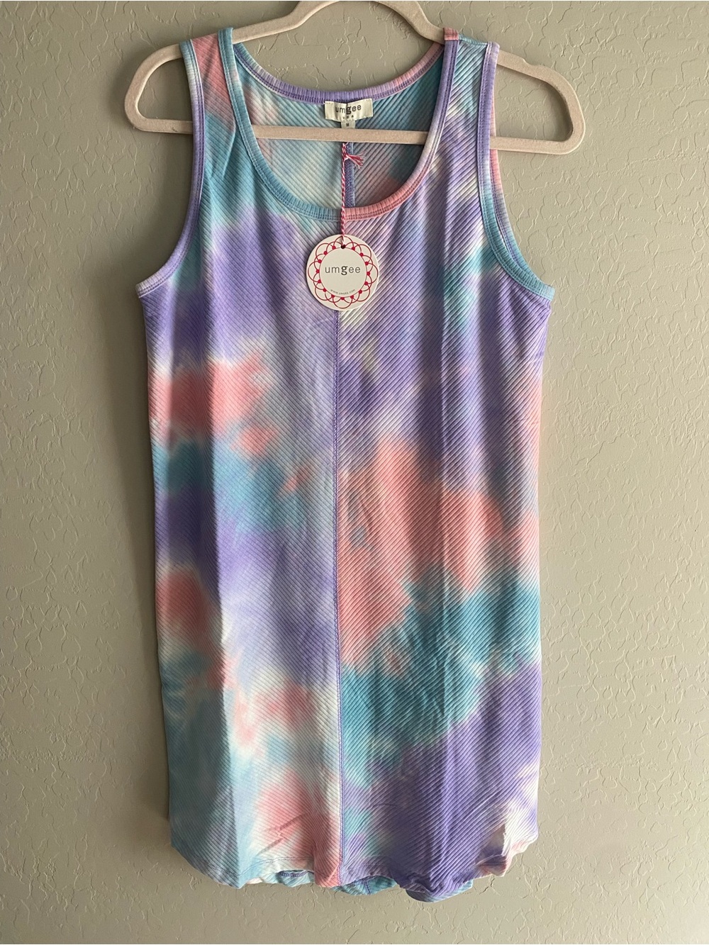 Umgee Pastel Pastel Tie Dye Ribbed Sleeveless Tank Top Mini Dress Medium NWT